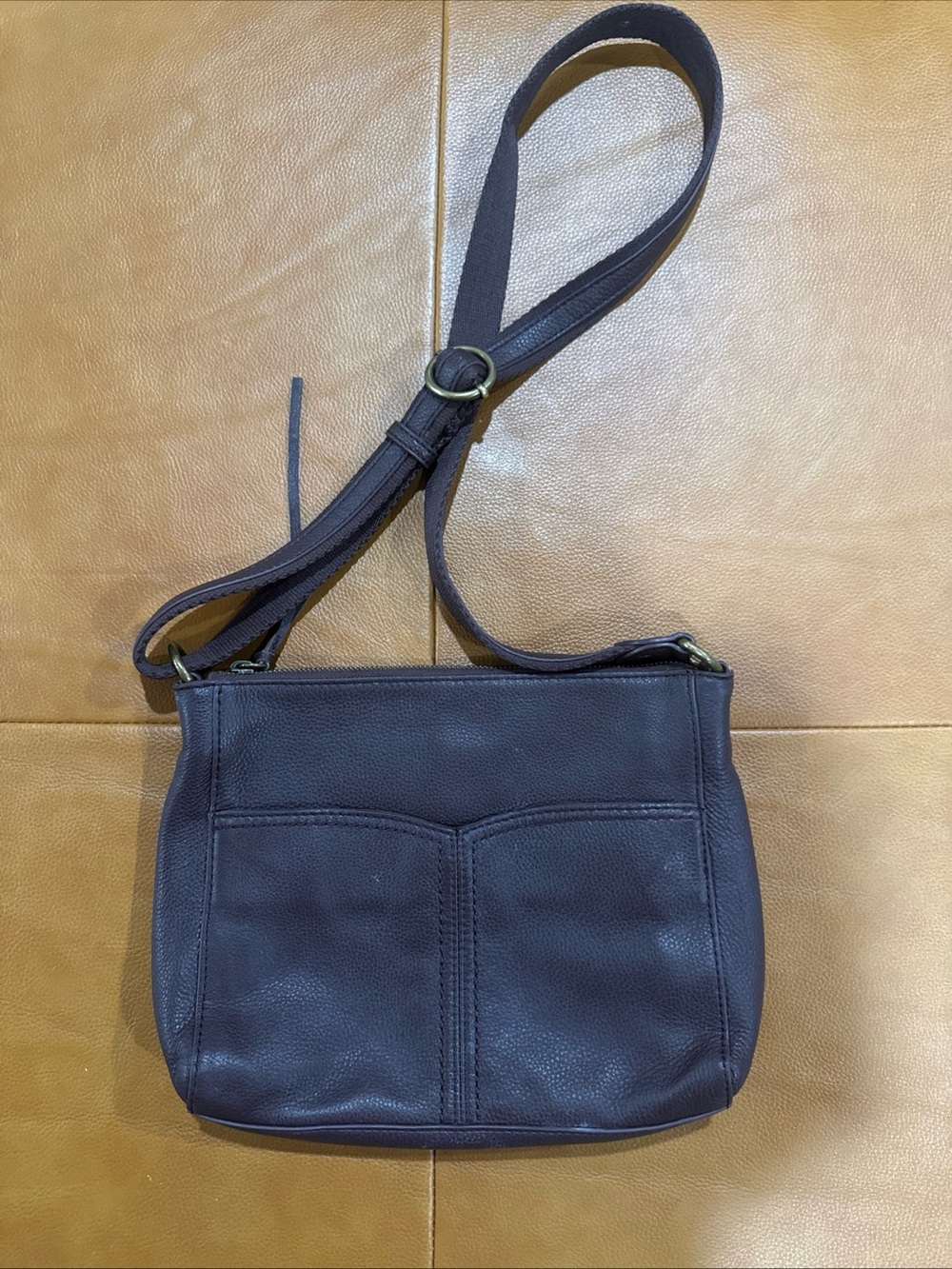 The Sak Brown Pebbled Leather Crossbody Bag Front Snap Pocket Everyday Bag 9x10